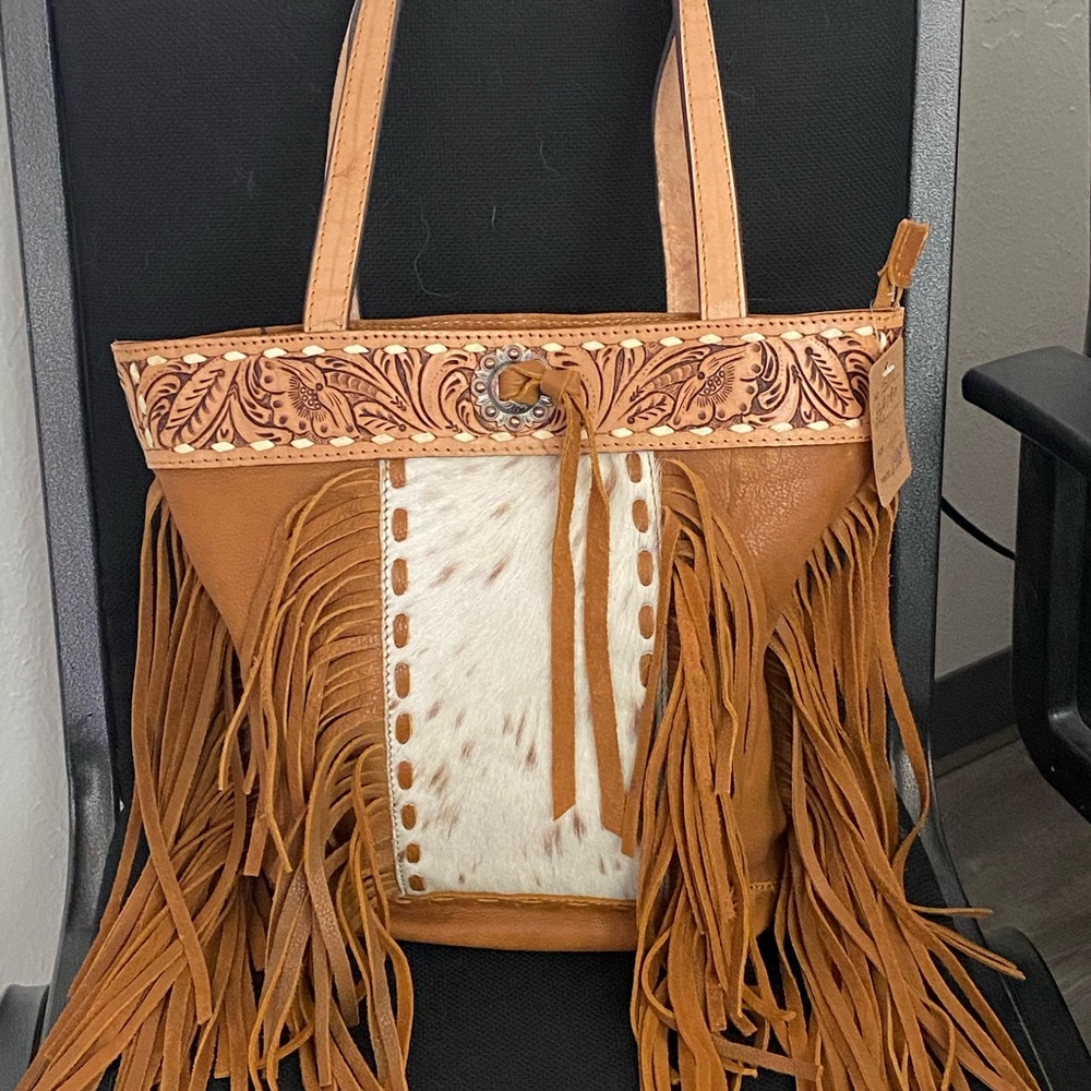 American Darling Tan Leather Fringe Bag